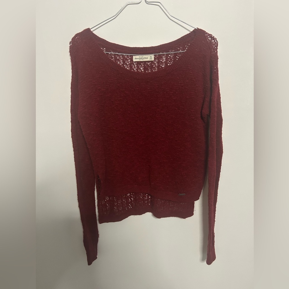 Abercrombie & Fitch Deep Red Open-Stitch Crew Knit Sweater